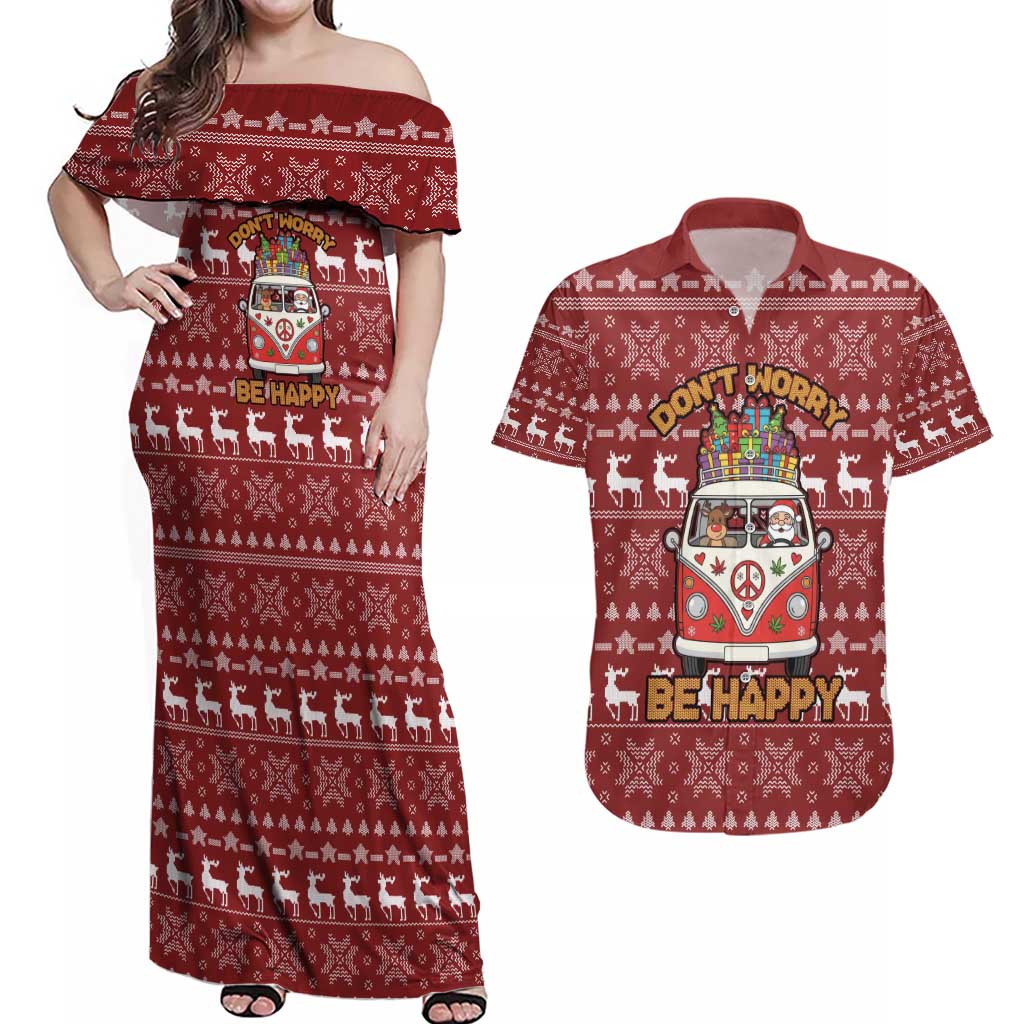 Hippie Car Santa Claus Christmas Couples Matching Off Shoulder Maxi Dress and Hawaiian Shirt Xmas Holiday Patterns - Wonder Print Shop