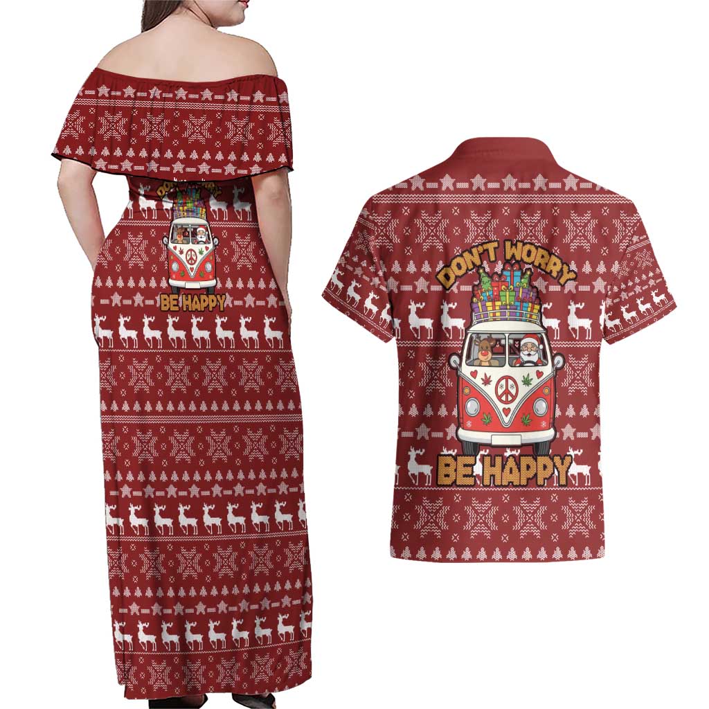 Hippie Car Santa Claus Christmas Couples Matching Off Shoulder Maxi Dress and Hawaiian Shirt Xmas Holiday Patterns - Wonder Print Shop