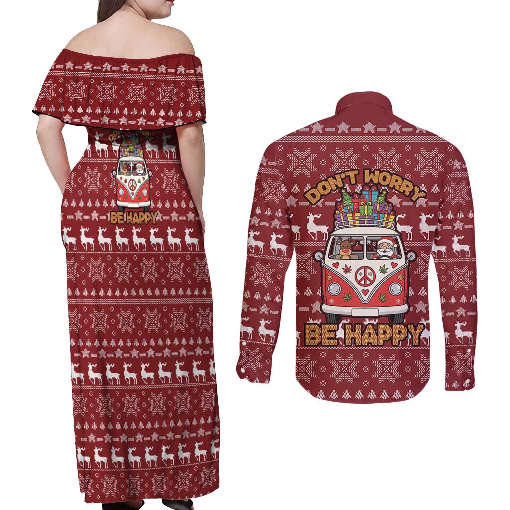 Hippie Car Santa Claus Christmas Couples Matching Off Shoulder Maxi Dress and Long Sleeve Button Shirt Xmas Holiday Patterns - Wonder Print Shop