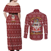 Hippie Car Santa Claus Christmas Couples Matching Off Shoulder Maxi Dress and Long Sleeve Button Shirt Xmas Holiday Patterns - Wonder Print Shop