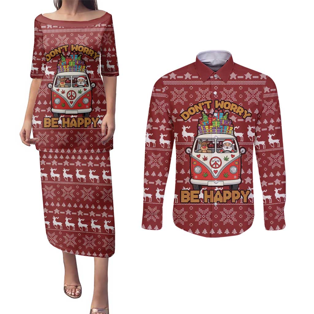 Hippie Car Santa Claus Christmas Couples Matching Puletasi and Long Sleeve Button Shirt Xmas Holiday Patterns - Wonder Print Shop