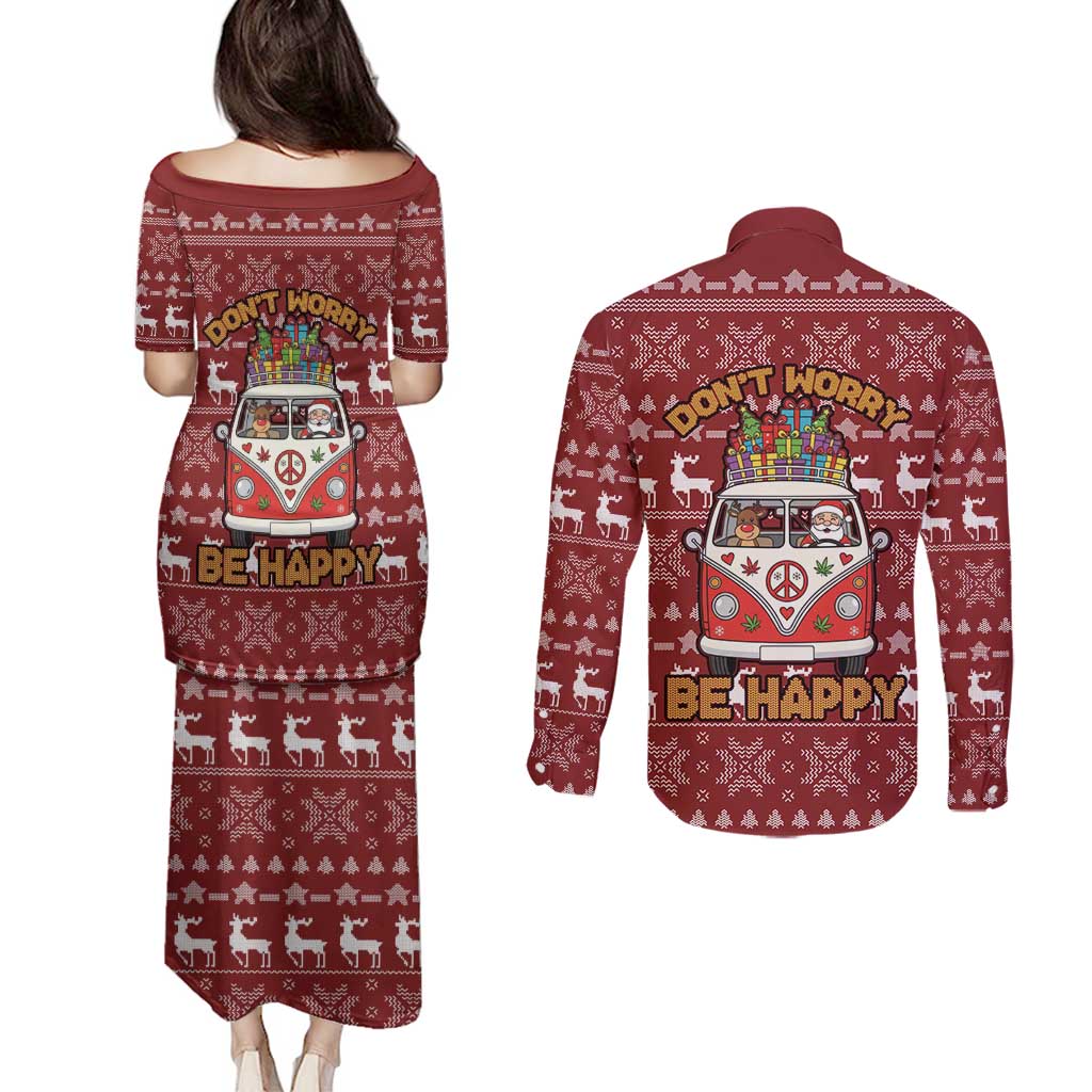 Hippie Car Santa Claus Christmas Couples Matching Puletasi and Long Sleeve Button Shirt Xmas Holiday Patterns - Wonder Print Shop