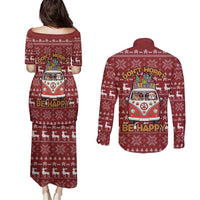 Hippie Car Santa Claus Christmas Couples Matching Puletasi and Long Sleeve Button Shirt Xmas Holiday Patterns - Wonder Print Shop