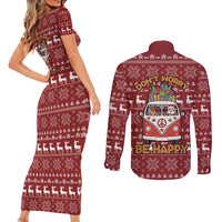 Hippie Car Santa Claus Christmas Couples Matching Short Sleeve Bodycon Dress and Long Sleeve Button Shirt Xmas Holiday Patterns - Wonder Print Shop