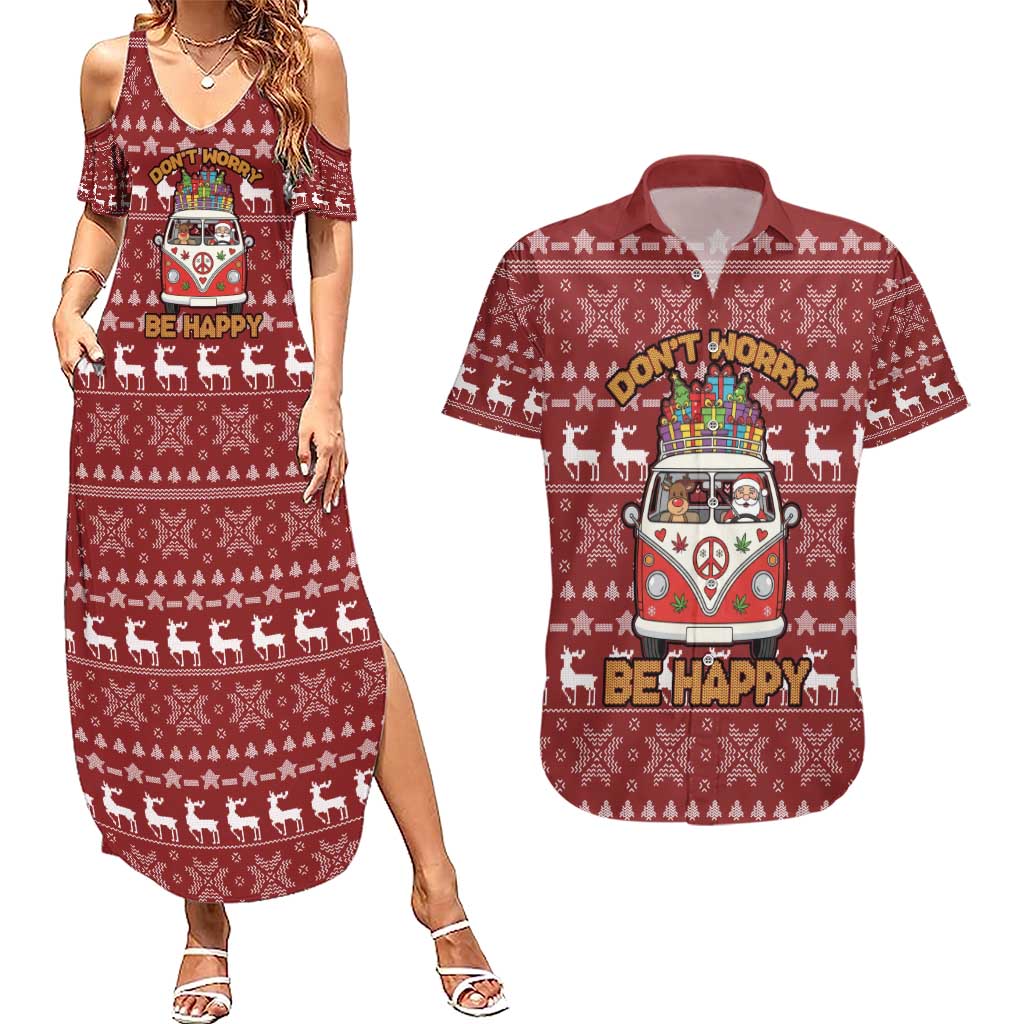 Hippie Car Santa Claus Christmas Couples Matching Summer Maxi Dress and Hawaiian Shirt Xmas Holiday Patterns - Wonder Print Shop