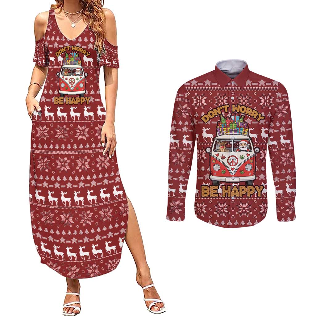 Hippie Car Santa Claus Christmas Couples Matching Summer Maxi Dress and Long Sleeve Button Shirt Xmas Holiday Patterns - Wonder Print Shop