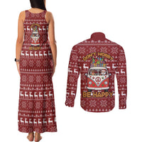 Hippie Car Santa Claus Christmas Couples Matching Tank Maxi Dress and Long Sleeve Button Shirt Xmas Holiday Patterns - Wonder Print Shop