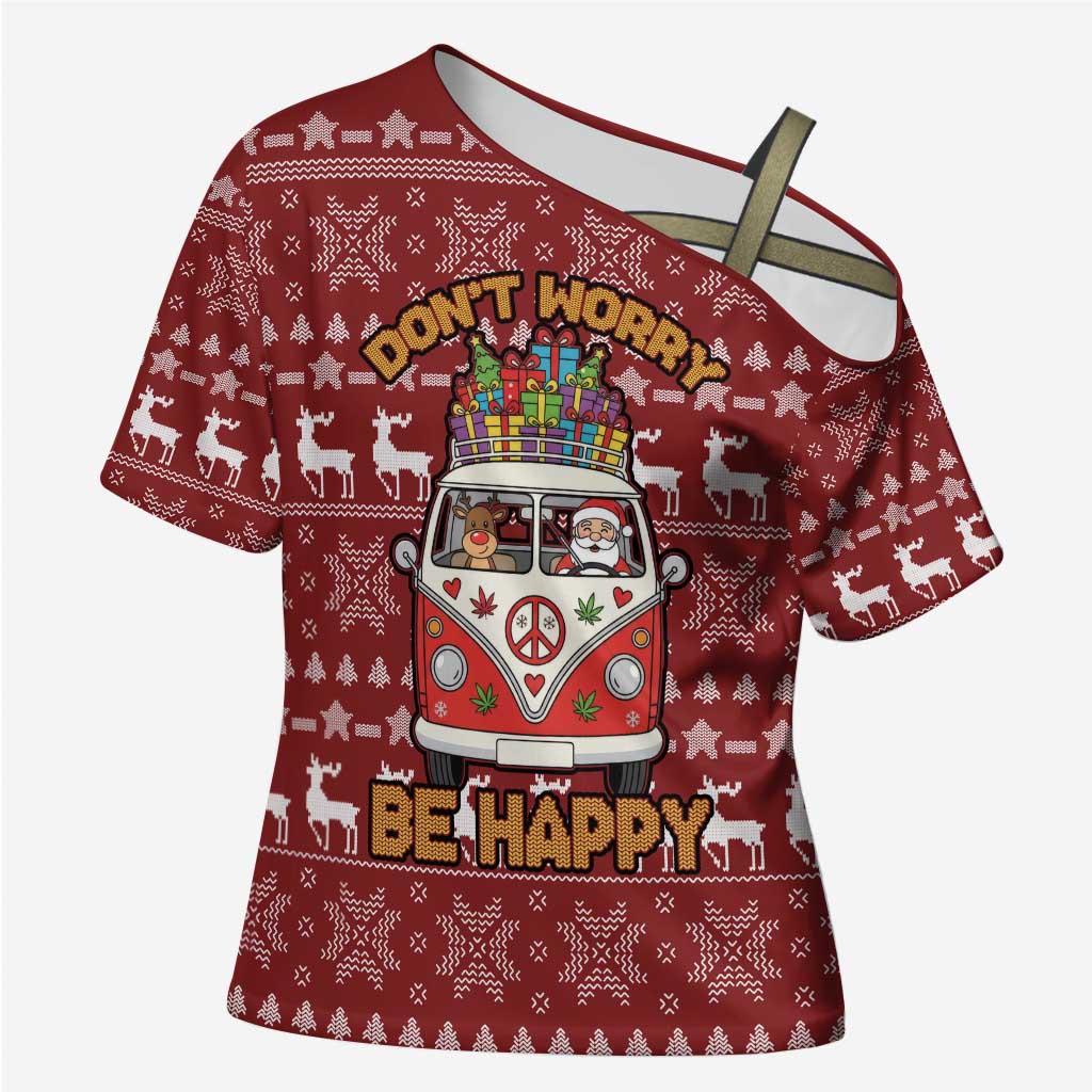 Hippie Car Santa Claus Christmas Cross Shoulder Shirt Xmas Holiday Patterns - Wonder Print Shop