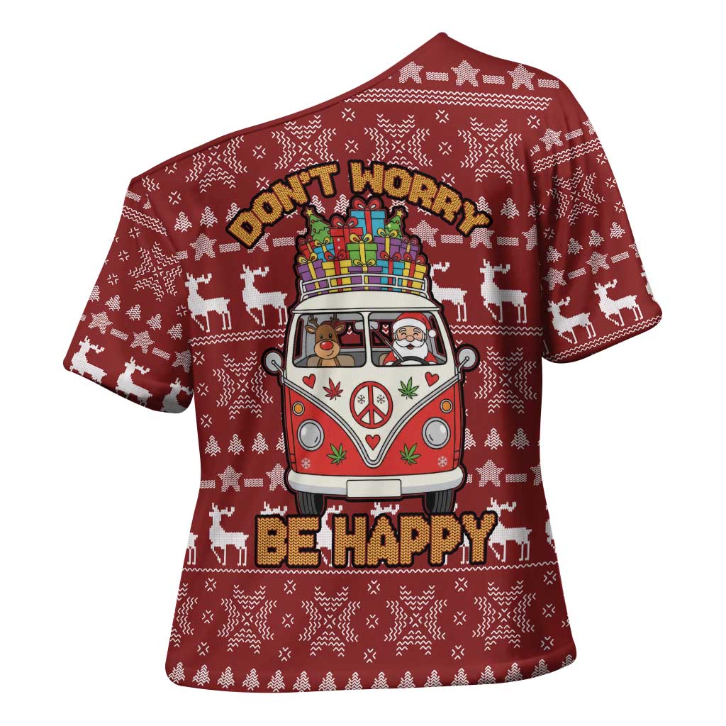 Hippie Car Santa Claus Christmas Cross Shoulder Shirt Xmas Holiday Patterns - Wonder Print Shop