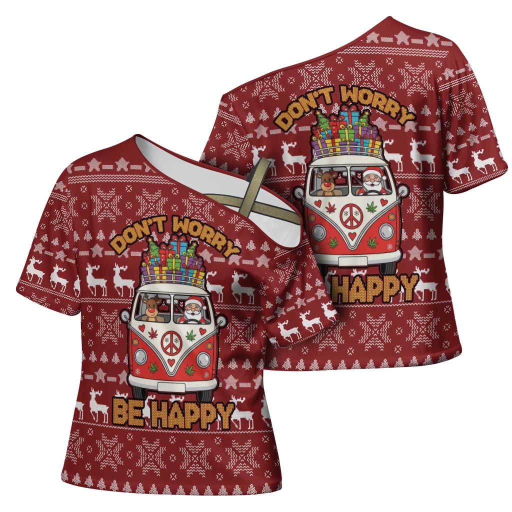 Hippie Car Santa Claus Christmas Cross Shoulder Shirt Xmas Holiday Patterns - Wonder Print Shop