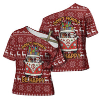 Hippie Car Santa Claus Christmas Cross Shoulder Shirt Xmas Holiday Patterns - Wonder Print Shop