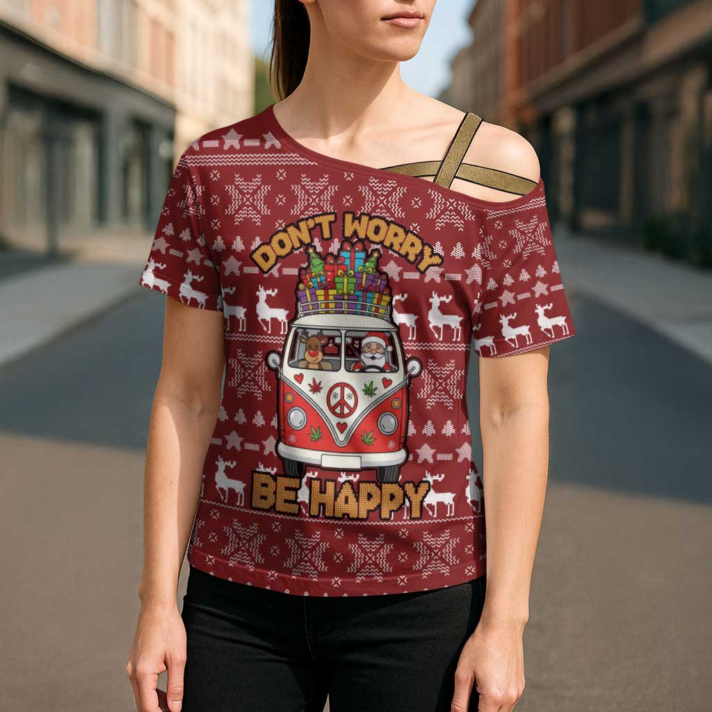 Hippie Car Santa Claus Christmas Cross Shoulder Shirt Xmas Holiday Patterns - Wonder Print Shop
