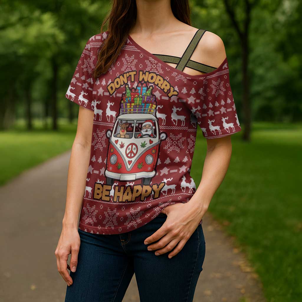 Hippie Car Santa Claus Christmas Cross Shoulder Shirt Xmas Holiday Patterns - Wonder Print Shop