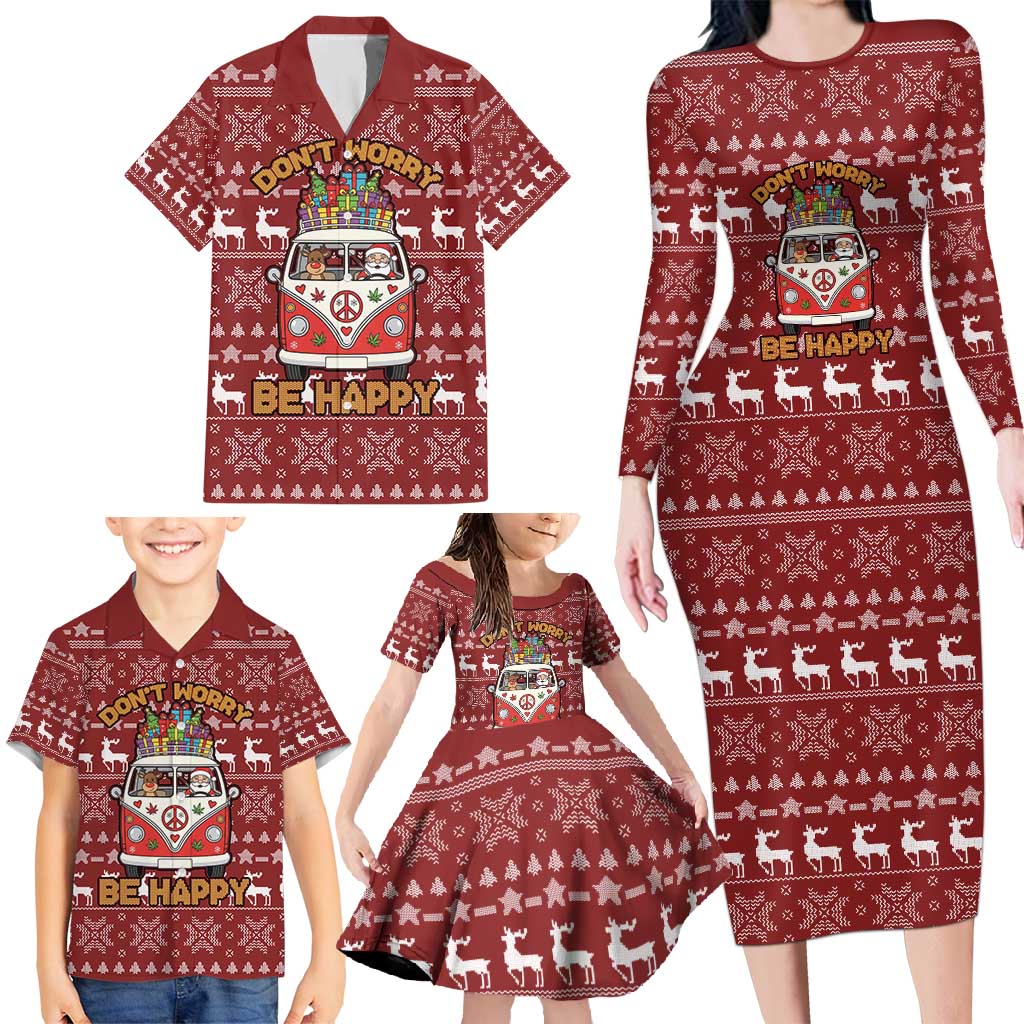 Hippie Car Santa Claus Christmas Family Matching Long Sleeve Bodycon Dress and Hawaiian Shirt Xmas Holiday Patterns - Wonder Print Shop