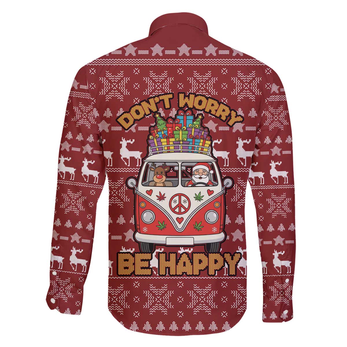 Hippie Car Santa Claus Christmas Family Matching Off The Shoulder Long Sleeve Dress and Hawaiian Shirt Xmas Holiday Patterns - Wonder Print Shop