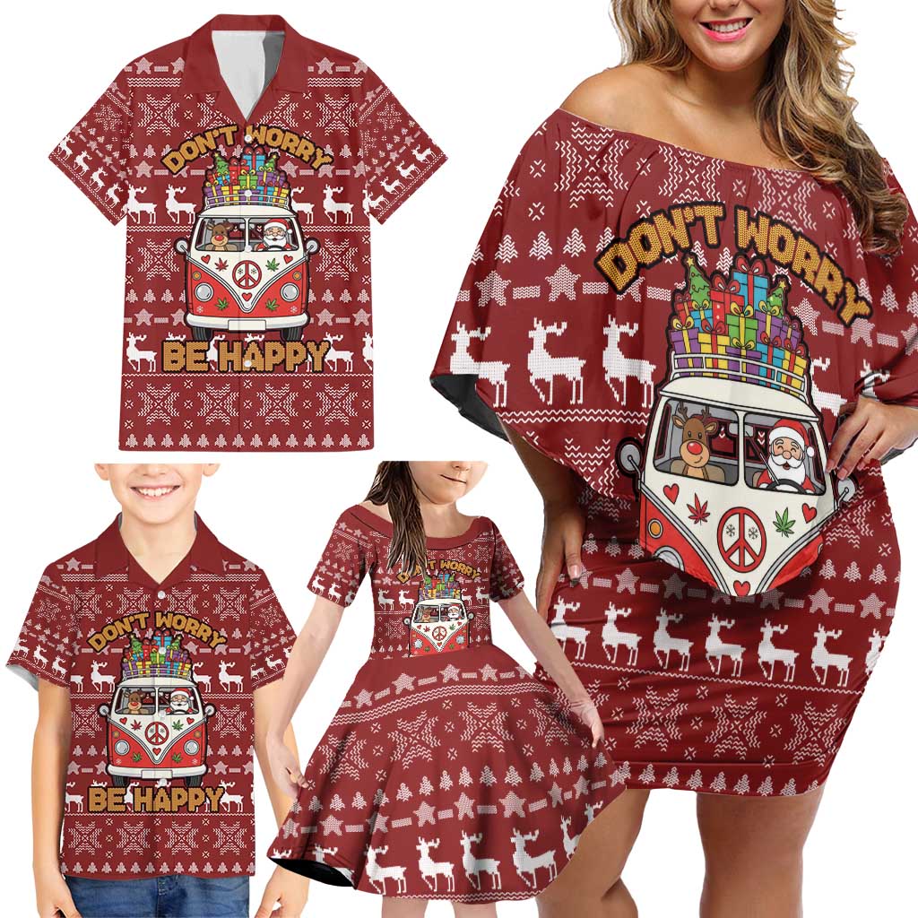 Hippie Car Santa Claus Christmas Family Matching Off Shoulder Short Dress and Hawaiian Shirt Xmas Holiday Patterns - Wonder Print Shop