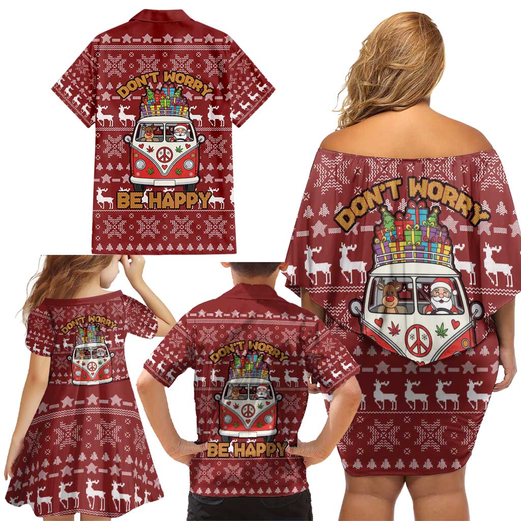 Hippie Car Santa Claus Christmas Family Matching Off Shoulder Short Dress and Hawaiian Shirt Xmas Holiday Patterns - Wonder Print Shop