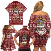 Hippie Car Santa Claus Christmas Family Matching Off Shoulder Short Dress and Hawaiian Shirt Xmas Holiday Patterns - Wonder Print Shop