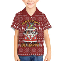 Hippie Car Santa Claus Christmas Family Matching Off Shoulder Short Dress and Hawaiian Shirt Xmas Holiday Patterns - Wonder Print Shop