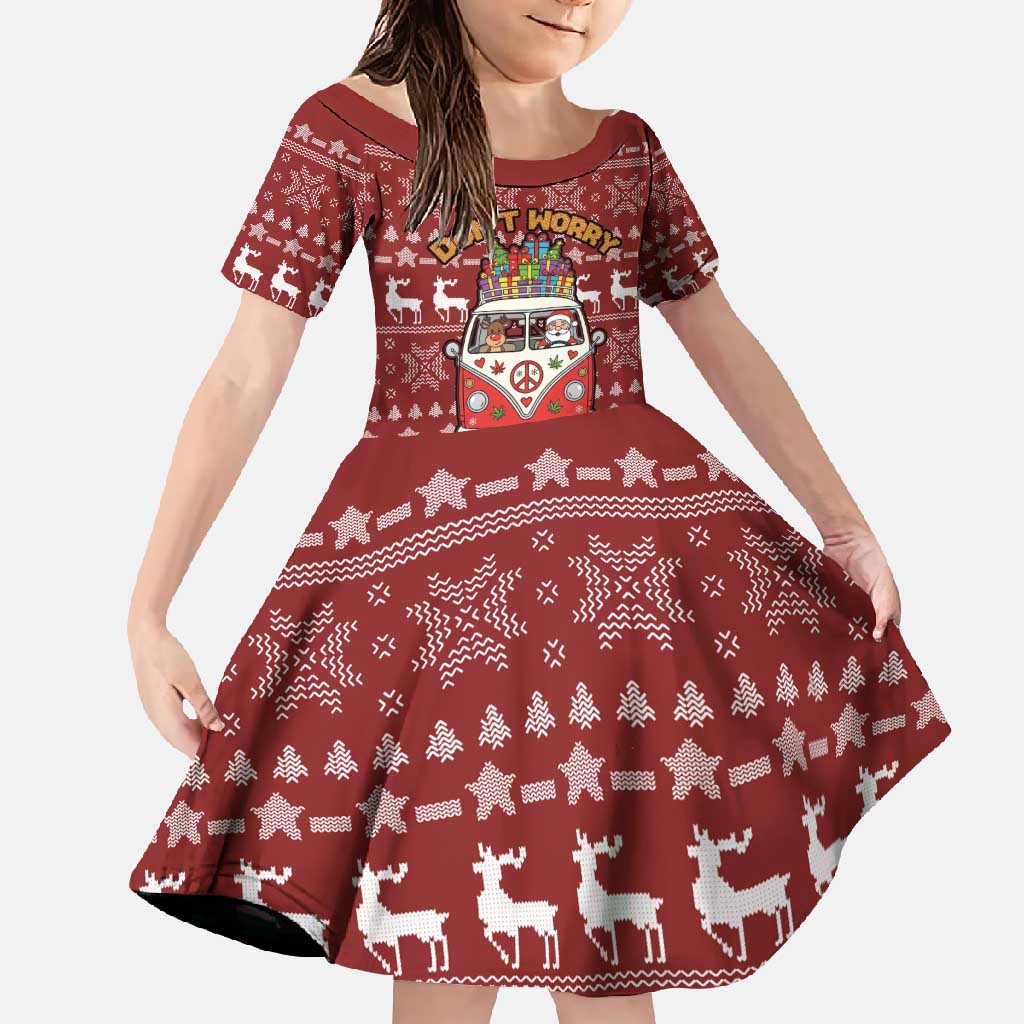 Hippie Car Santa Claus Christmas Family Matching Short Sleeve Bodycon Dress and Hawaiian Shirt Xmas Holiday Patterns - Wonder Print Shop
