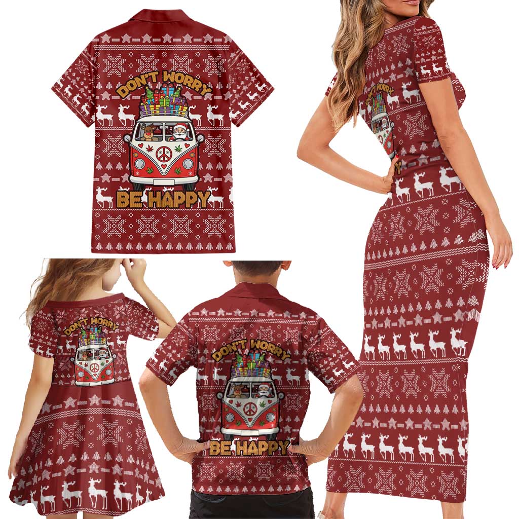 Hippie Car Santa Claus Christmas Family Matching Short Sleeve Bodycon Dress and Hawaiian Shirt Xmas Holiday Patterns - Wonder Print Shop