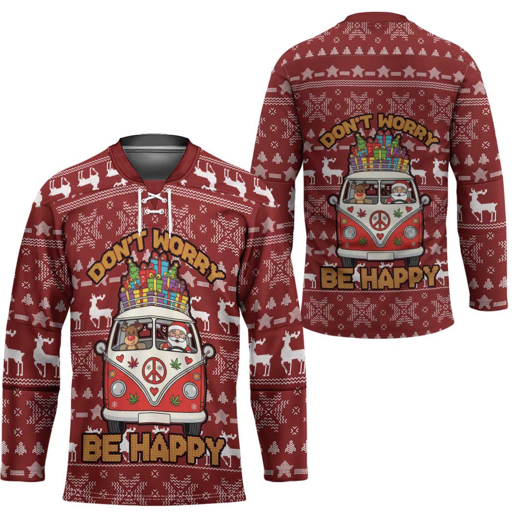 Hippie Car Santa Claus Christmas Hockey Jersey Xmas Holiday Patterns - Wonder Print Shop