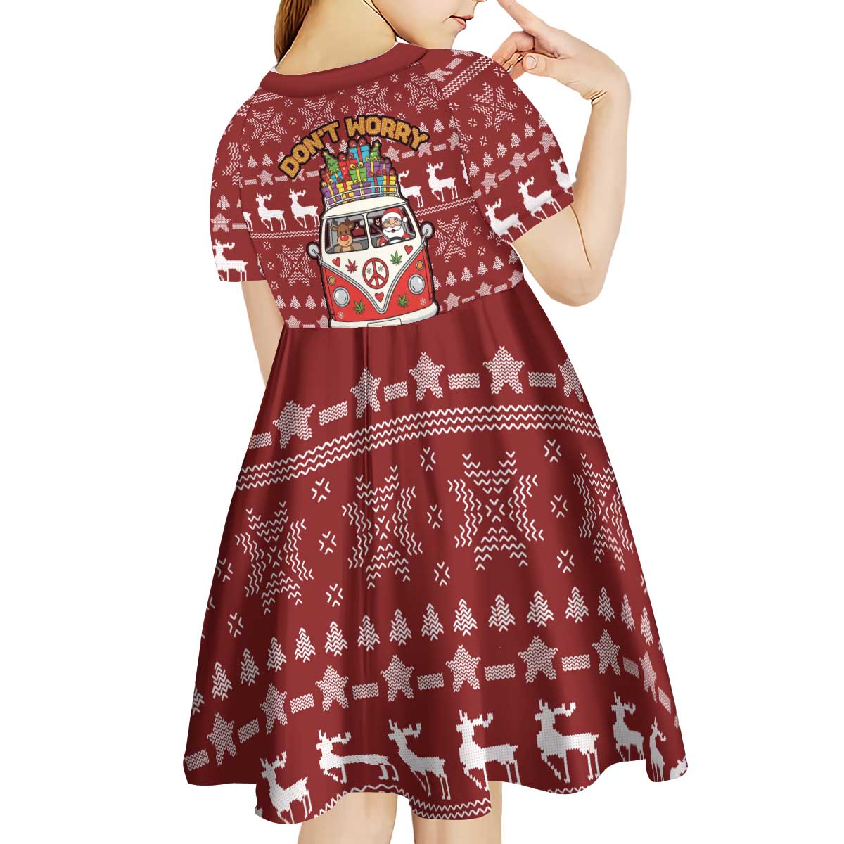 Hippie Car Santa Claus Christmas Kid Short Sleeve Dress Xmas Holiday Patterns - Wonder Print Shop