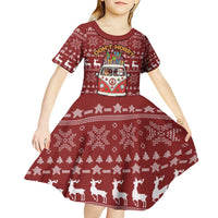 Hippie Car Santa Claus Christmas Kid Short Sleeve Dress Xmas Holiday Patterns - Wonder Print Shop