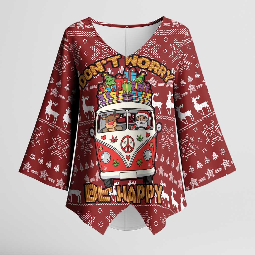 Hippie Car Santa Claus Christmas Kimono Sleeve Blouse Xmas Holiday Patterns - Wonder Print Shop
