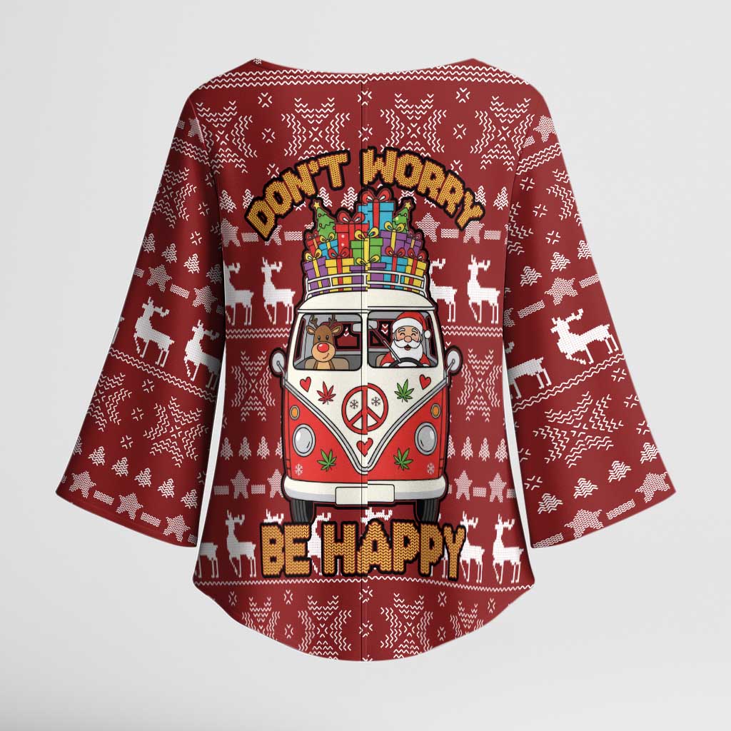 Hippie Car Santa Claus Christmas Kimono Sleeve Blouse Xmas Holiday Patterns - Wonder Print Shop
