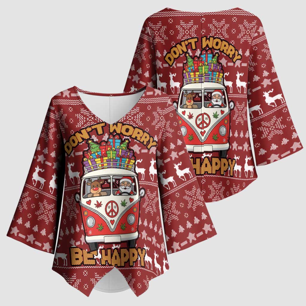 Hippie Car Santa Claus Christmas Kimono Sleeve Blouse Xmas Holiday Patterns - Wonder Print Shop