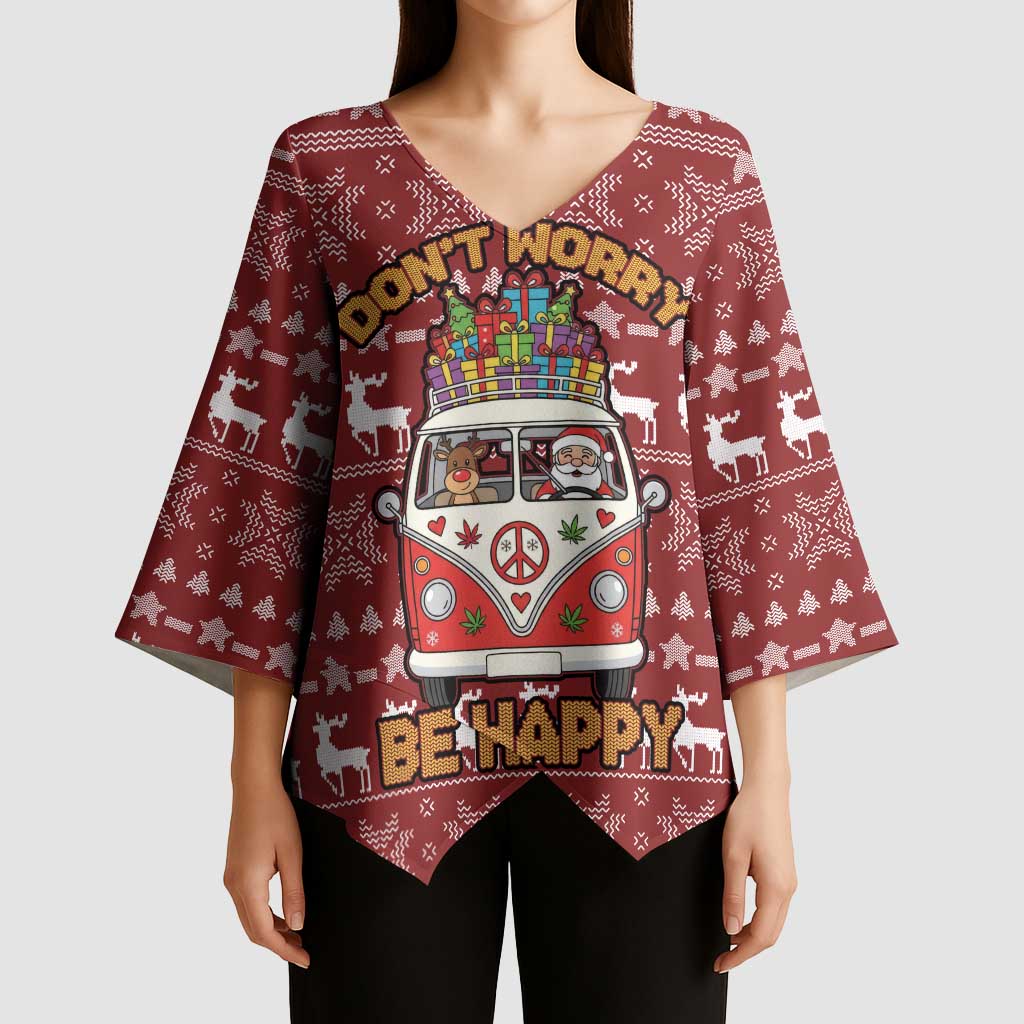 Hippie Car Santa Claus Christmas Kimono Sleeve Blouse Xmas Holiday Patterns - Wonder Print Shop