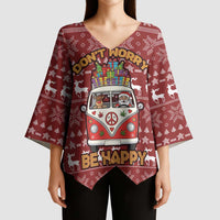 Hippie Car Santa Claus Christmas Kimono Sleeve Blouse Xmas Holiday Patterns - Wonder Print Shop