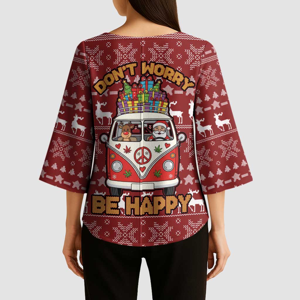 Hippie Car Santa Claus Christmas Kimono Sleeve Blouse Xmas Holiday Patterns - Wonder Print Shop