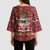 Hippie Car Santa Claus Christmas Kimono Sleeve Blouse Xmas Holiday Patterns - Wonder Print Shop