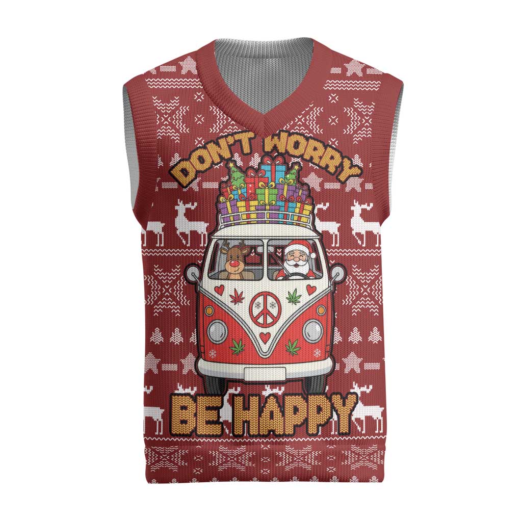 Hippie Car Santa Claus Christmas Knitted V-Neck Vest Xmas Holiday Patterns - Wonder Print Shop