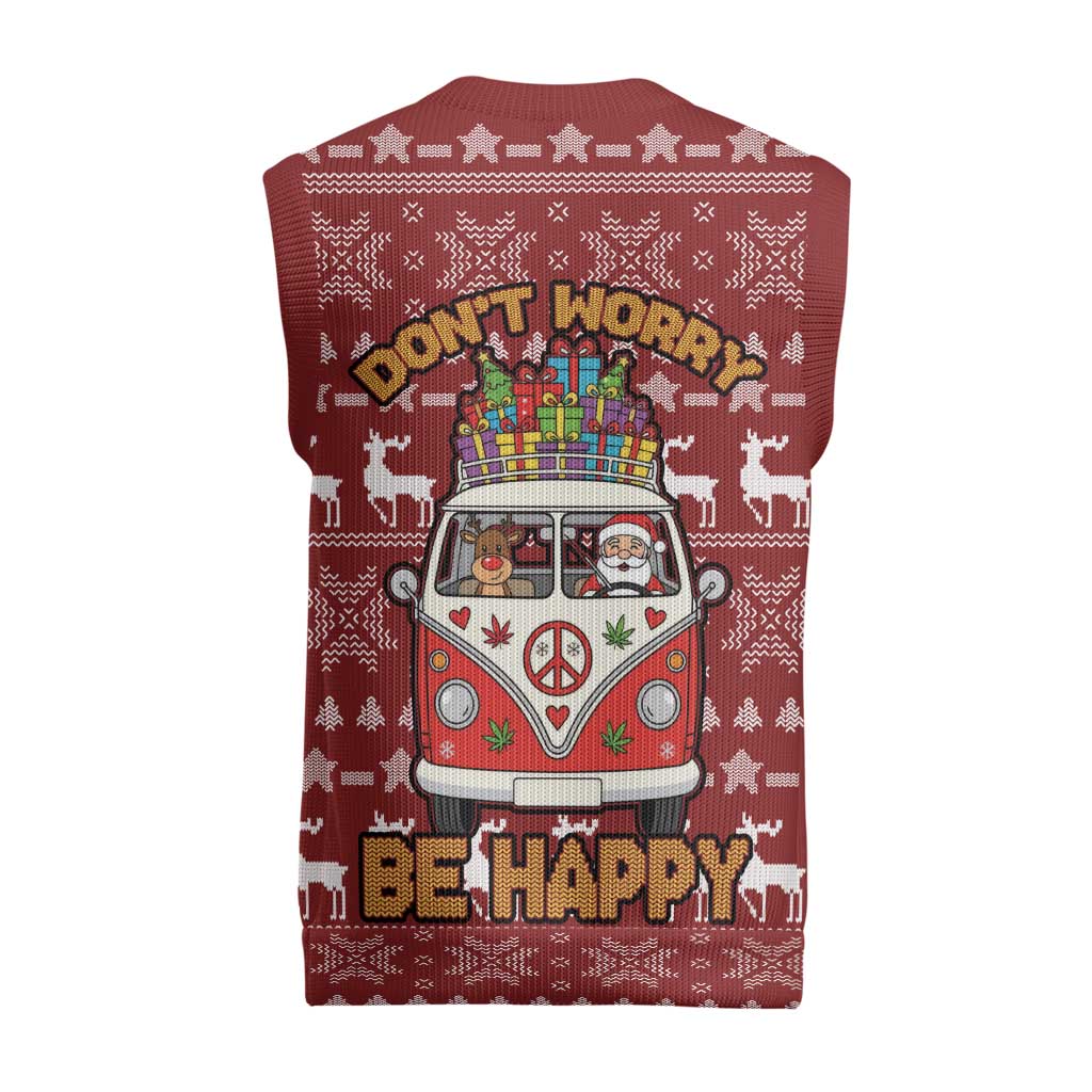 Hippie Car Santa Claus Christmas Knitted V-Neck Vest Xmas Holiday Patterns - Wonder Print Shop