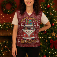Hippie Car Santa Claus Christmas Knitted V-Neck Vest Xmas Holiday Patterns - Wonder Print Shop