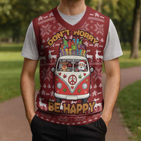 Hippie Car Santa Claus Christmas Knitted V-Neck Vest Xmas Holiday Patterns - Wonder Print Shop