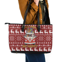 Hippie Car Santa Claus Christmas Leather Tote Bag Xmas Holiday Patterns - Wonder Print Shop