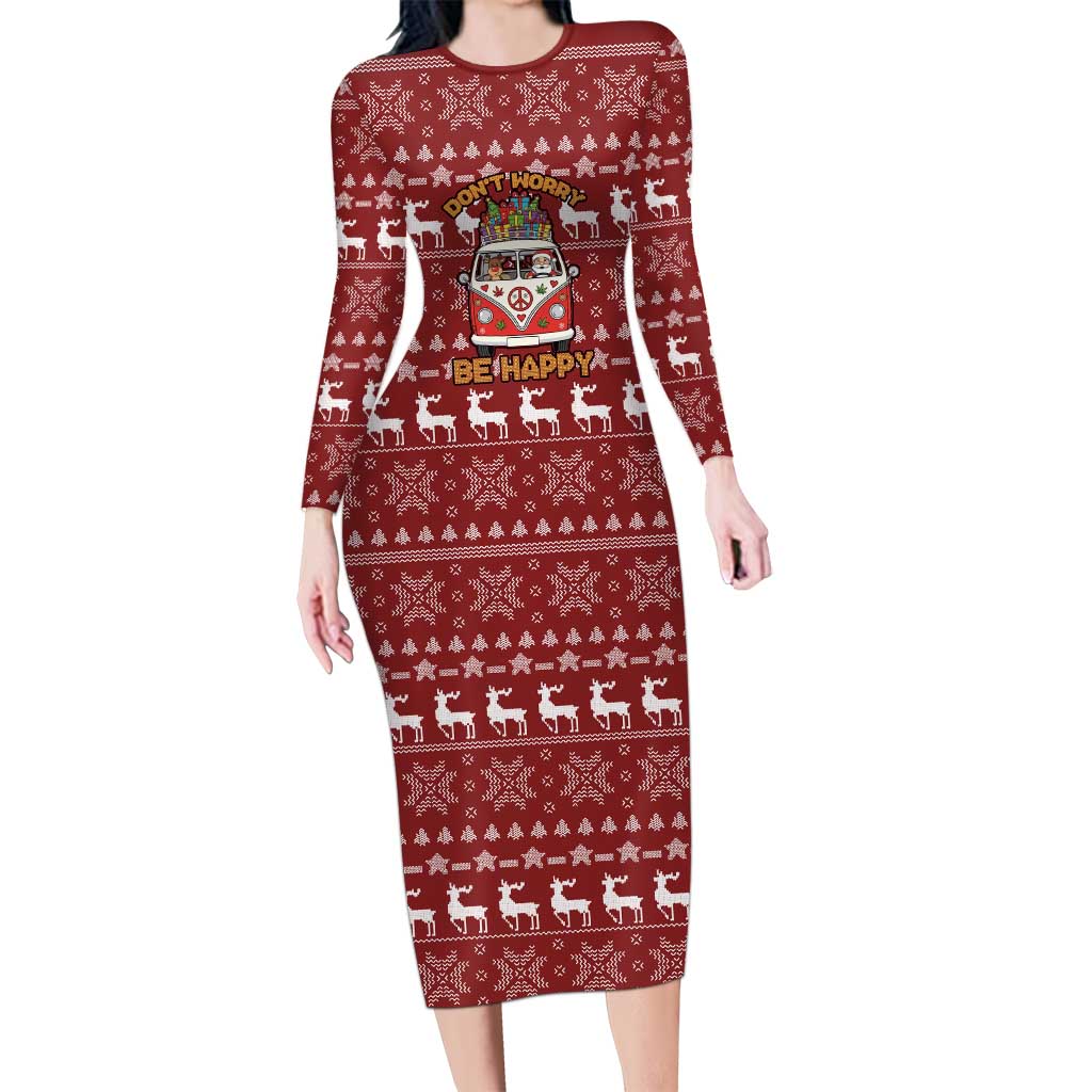 Hippie Car Santa Claus Christmas Long Sleeve Bodycon Dress Xmas Holiday Patterns - Wonder Print Shop