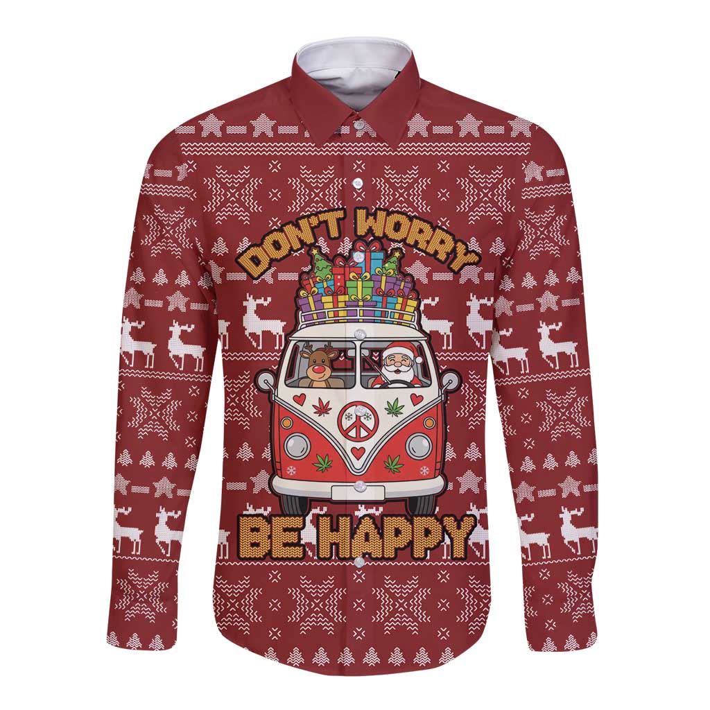 Hippie Car Santa Claus Christmas Long Sleeve Button Shirt Xmas Holiday Patterns - Wonder Print Shop
