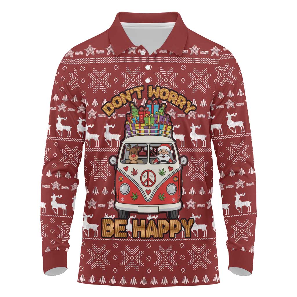 Hippie Car Santa Claus Christmas Long Sleeve Polo Shirt Xmas Holiday Patterns - Wonder Print Shop