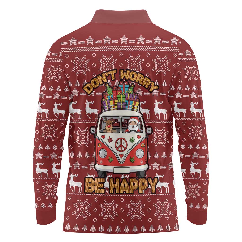 Hippie Car Santa Claus Christmas Long Sleeve Polo Shirt Xmas Holiday Patterns - Wonder Print Shop