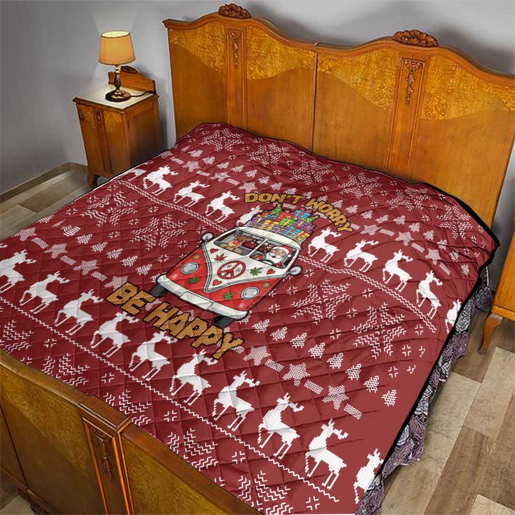 Hippie Car Santa Claus Christmas Quilt Xmas Holiday Patterns - Wonder Print Shop