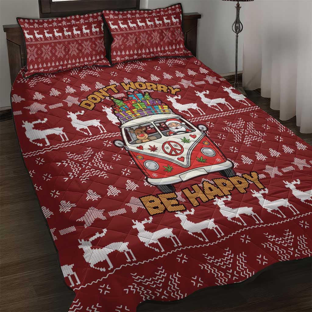 Hippie Car Santa Claus Christmas Quilt Bed Set Xmas Holiday Patterns - Wonder Print Shop