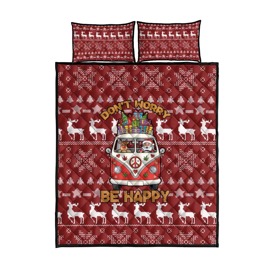 Hippie Car Santa Claus Christmas Quilt Bed Set Xmas Holiday Patterns - Wonder Print Shop