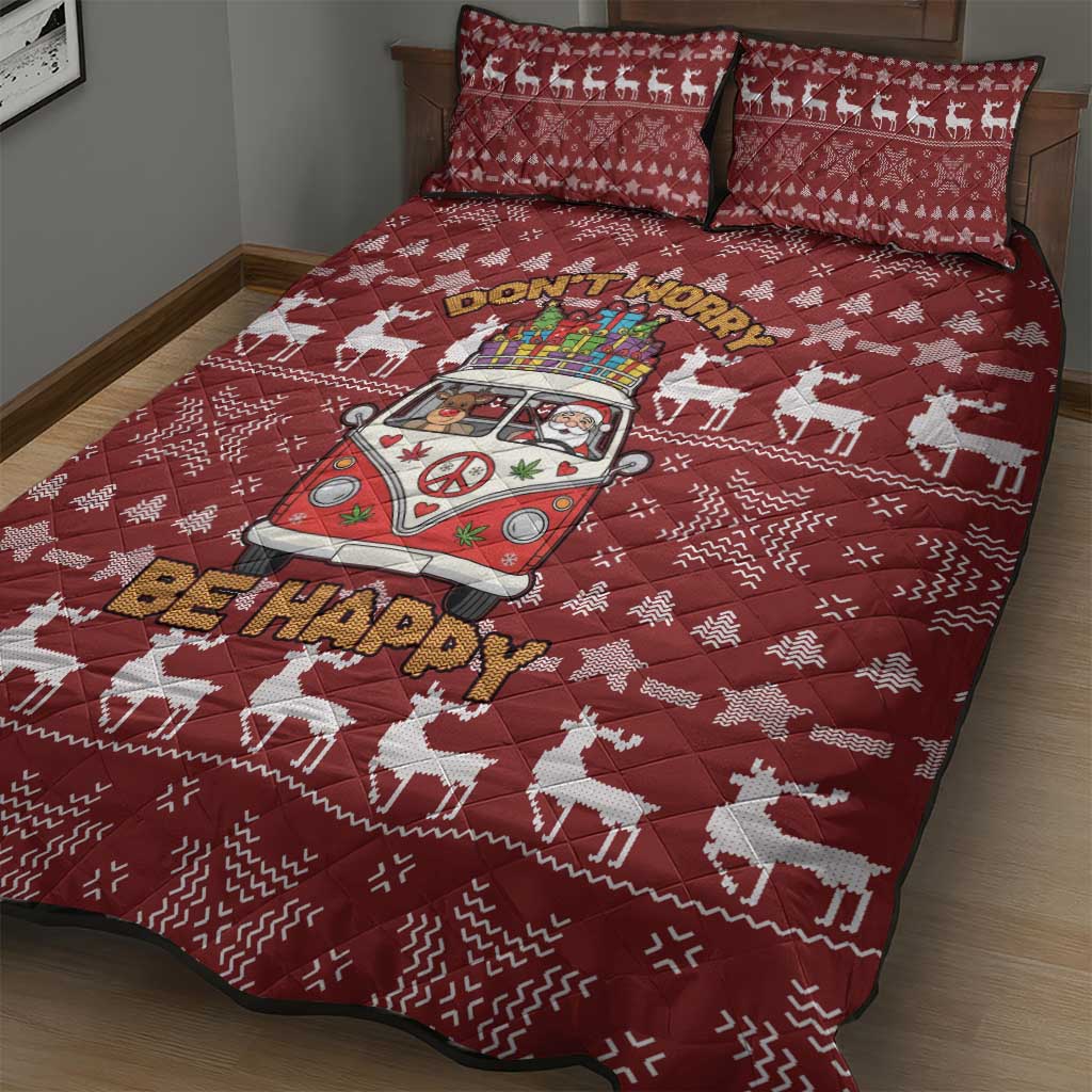 Hippie Car Santa Claus Christmas Quilt Bed Set Xmas Holiday Patterns - Wonder Print Shop