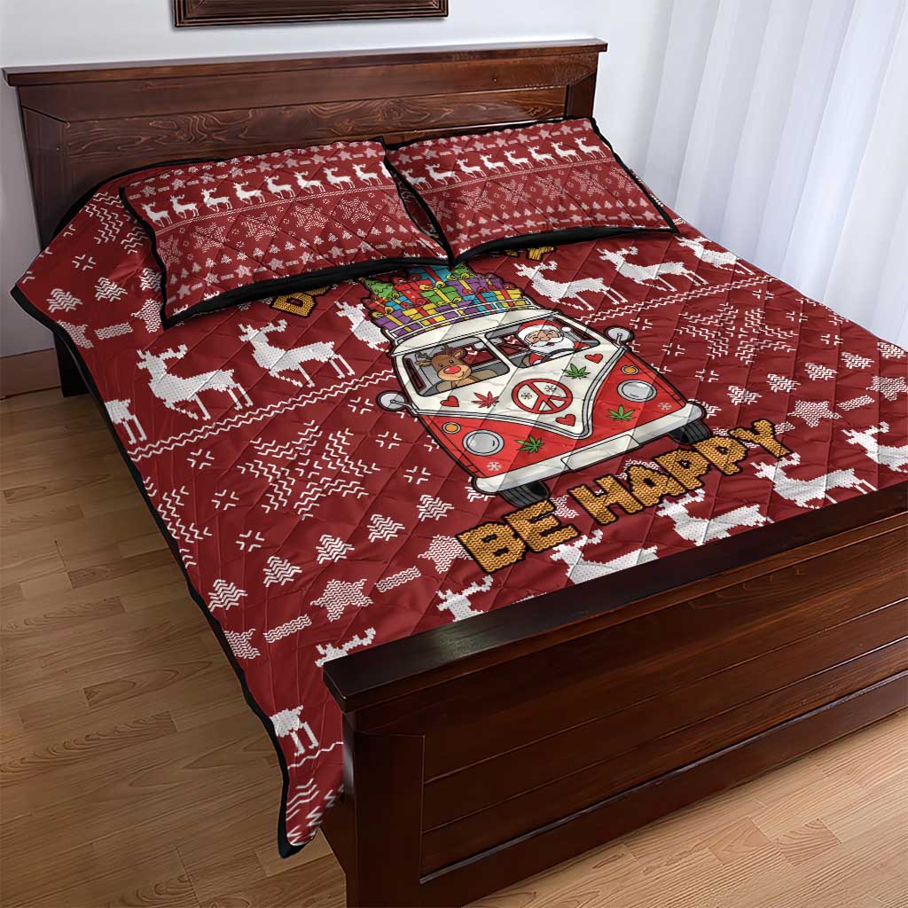 Hippie Car Santa Claus Christmas Quilt Bed Set Xmas Holiday Patterns - Wonder Print Shop
