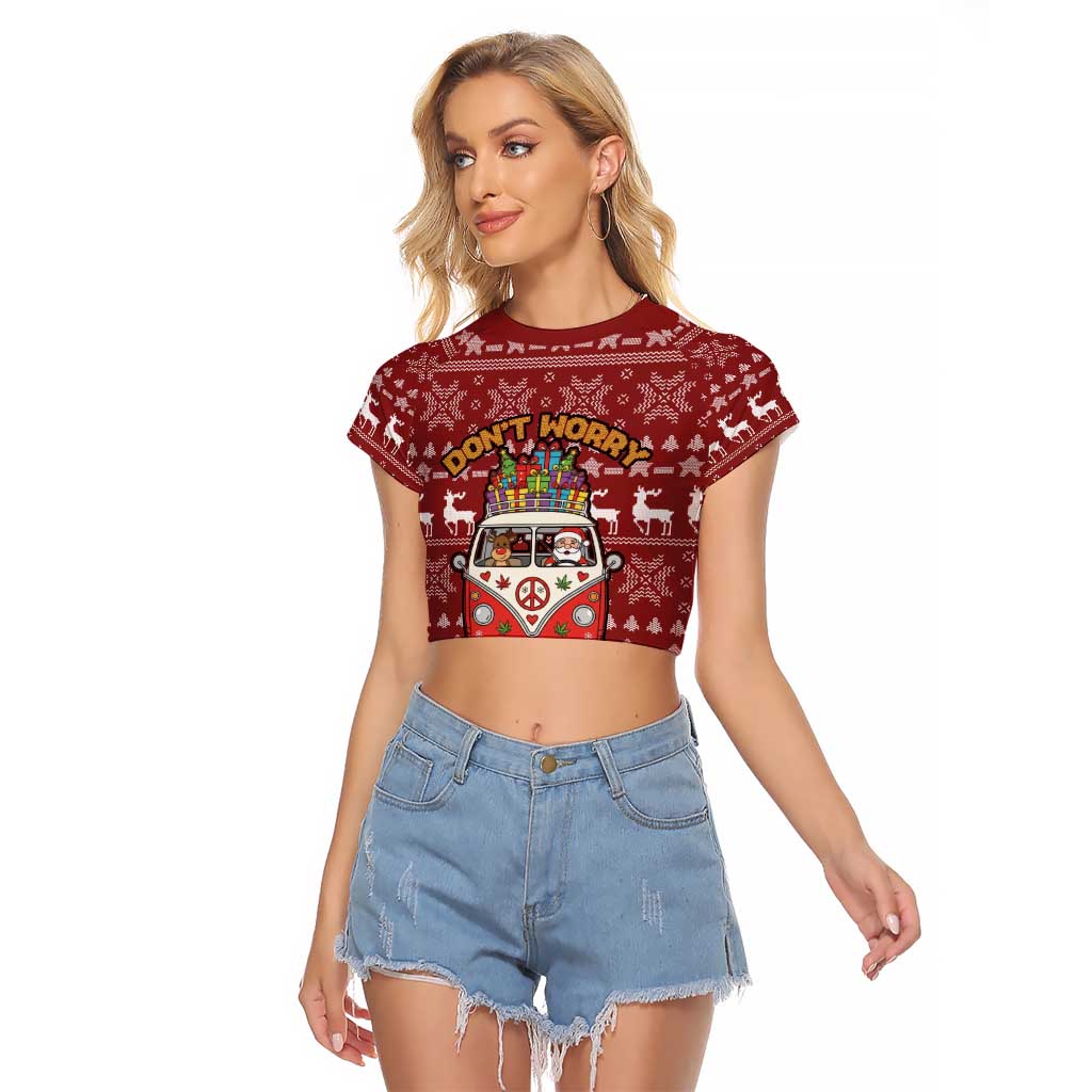 Hippie Car Santa Claus Christmas Raglan Cropped T Shirt Xmas Holiday Patterns - Wonder Print Shop